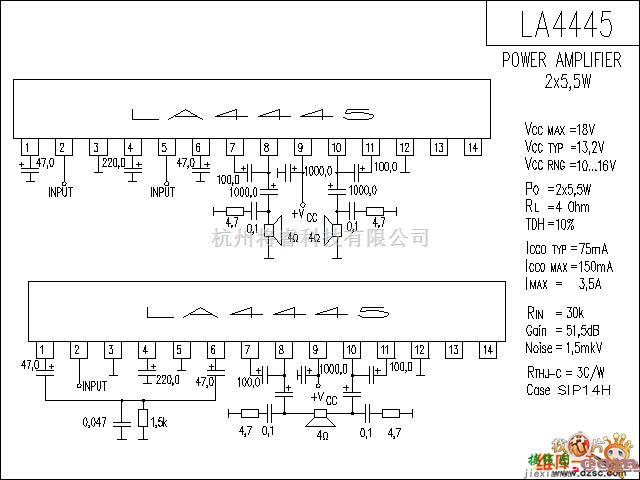 音频电路中的LA4445 音响IC电路图  第1张