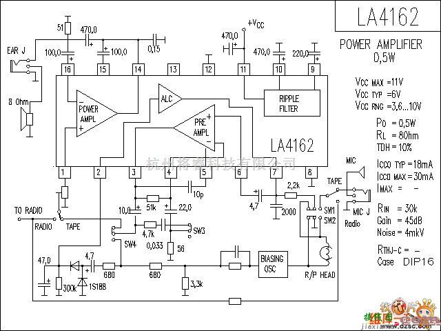音频电路中的LA4162 音响IC电路图  第1张