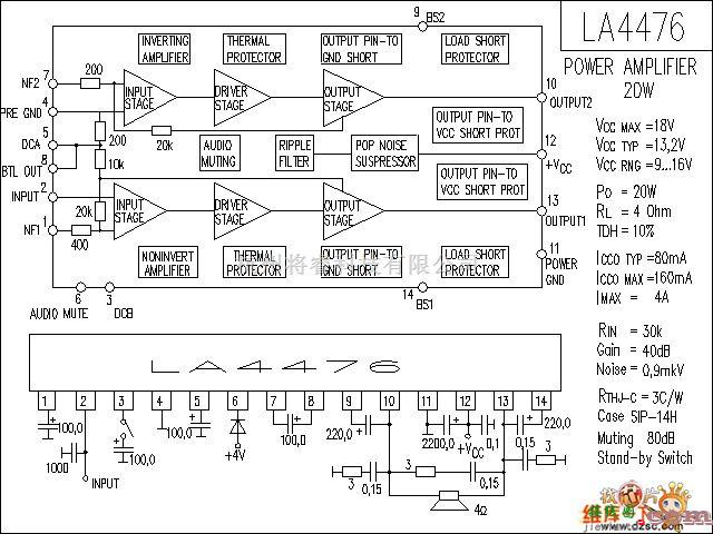 音频电路中的LA4476 音响IC电路图  第1张