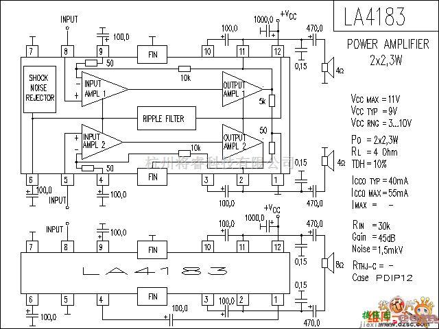 音频电路中的LA4183 音响IC电路图  第1张