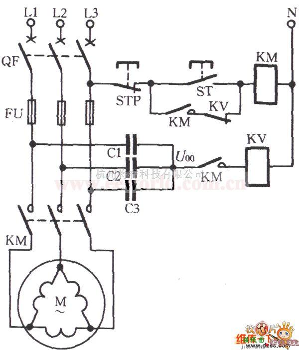 电动机中的接法电动机断相用电压继电器保护电路图  第1张