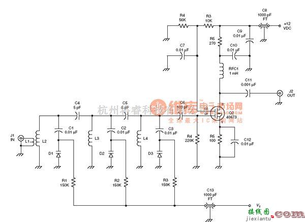 射频放大器电路中的射频Amplier电路：Voltage-tuned Dual-gate MOSFET RF amplifier circuit  第1张