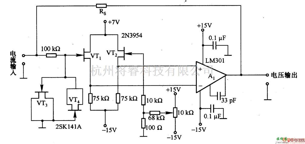 基础电路中的1-35  由LM301等构戎的电流/电压转按电路 第1张