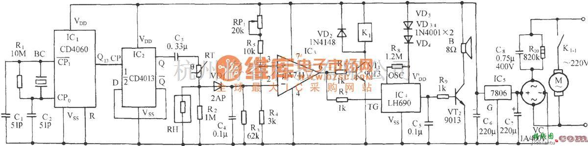 温控电路中的库房湿度检测及自动通风排气装置电路(MS01-A)  第1张