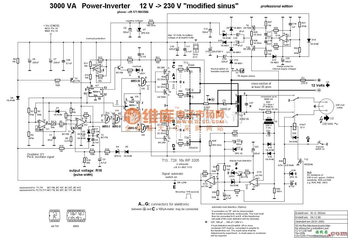 电源电路中的12v-230v 1千瓦逆变器电路图  第1张