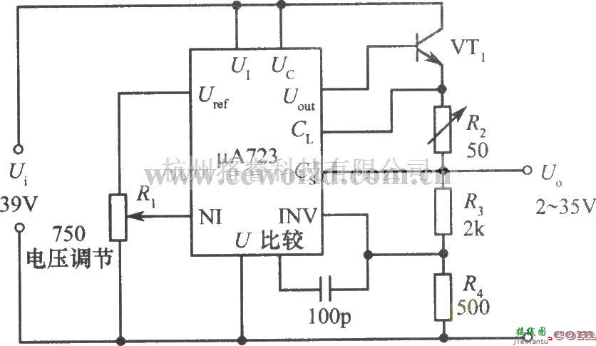 电源电路中的μA723构成的2～35V、10A可调稳压电源  第1张