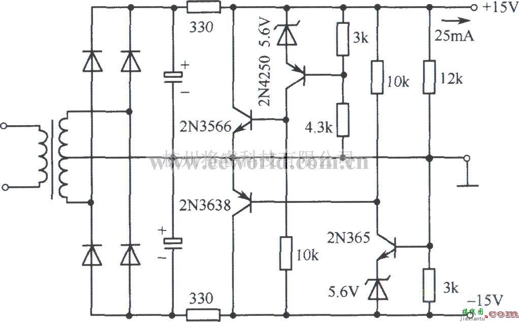 电源电路中的±15V双极性并联型稳压电源电路  第1张