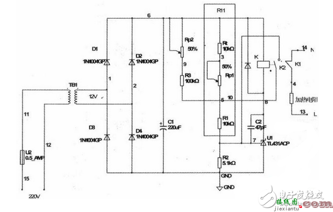 TL431可变分压型稳压温控集成电路图  第1张