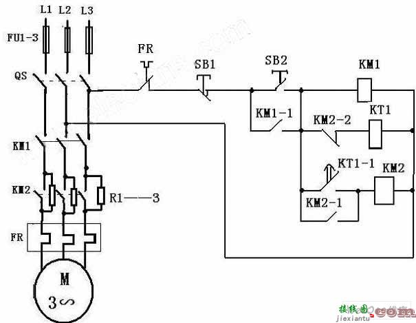 笼型电动机定子电阻降压启动控制电路图  第1张