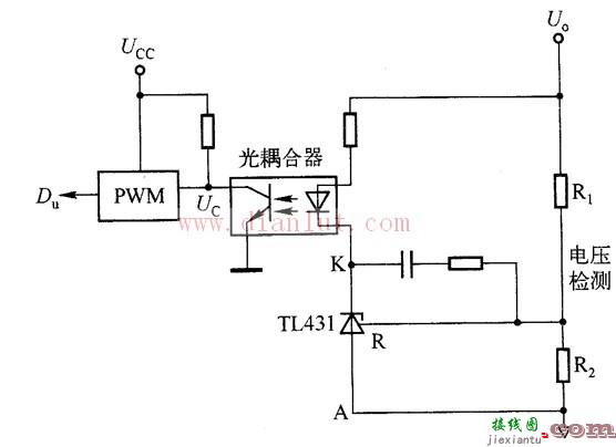 带光耦隔离的电压反馈型控制电路原理图  第1张