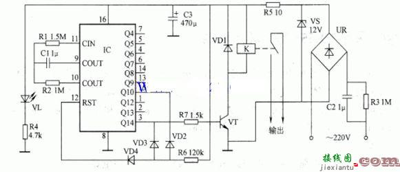 CD4060循环定时控制器电路原理图  第1张