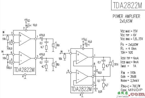 六款TDA2822m应用电路原理图  第4张