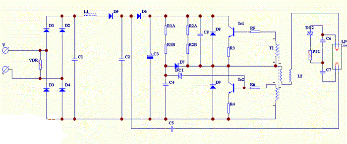 一款电子镇流器电原理图  第1张