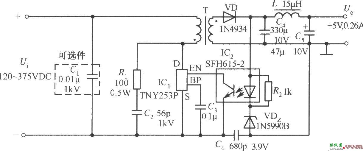 TNY253P构成的5V、0.26A彩电待机电源电路  第1张