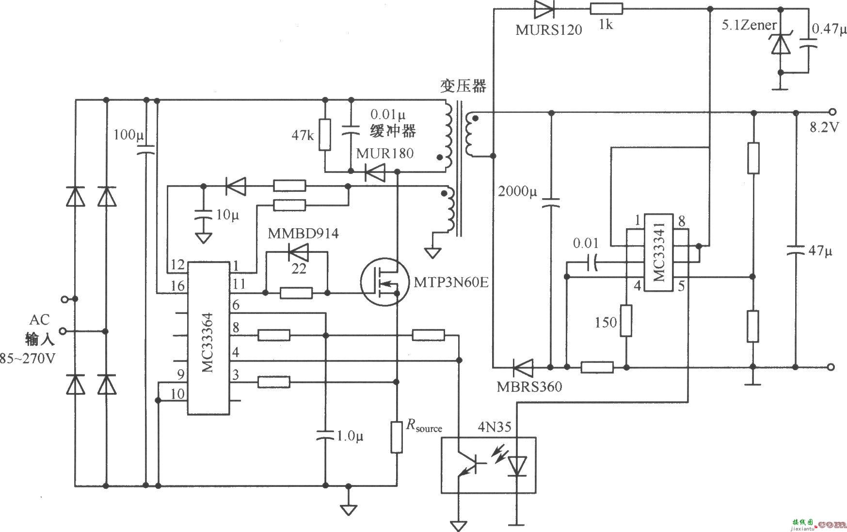 由MC33364构成的8.2V／3A开关直流稳压电源电路  第1张