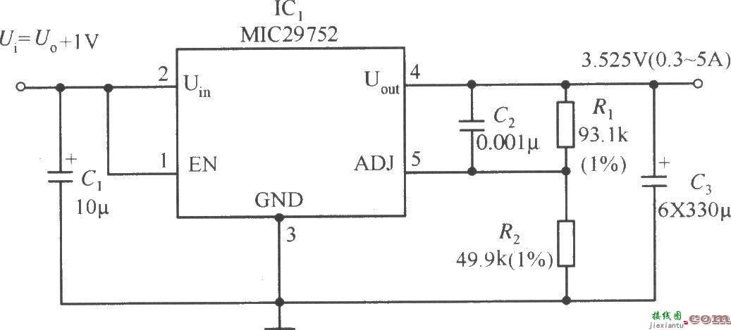 MIC29752构成的在负载变化范围很大的情况下也能稳定输出的稳压器  第1张