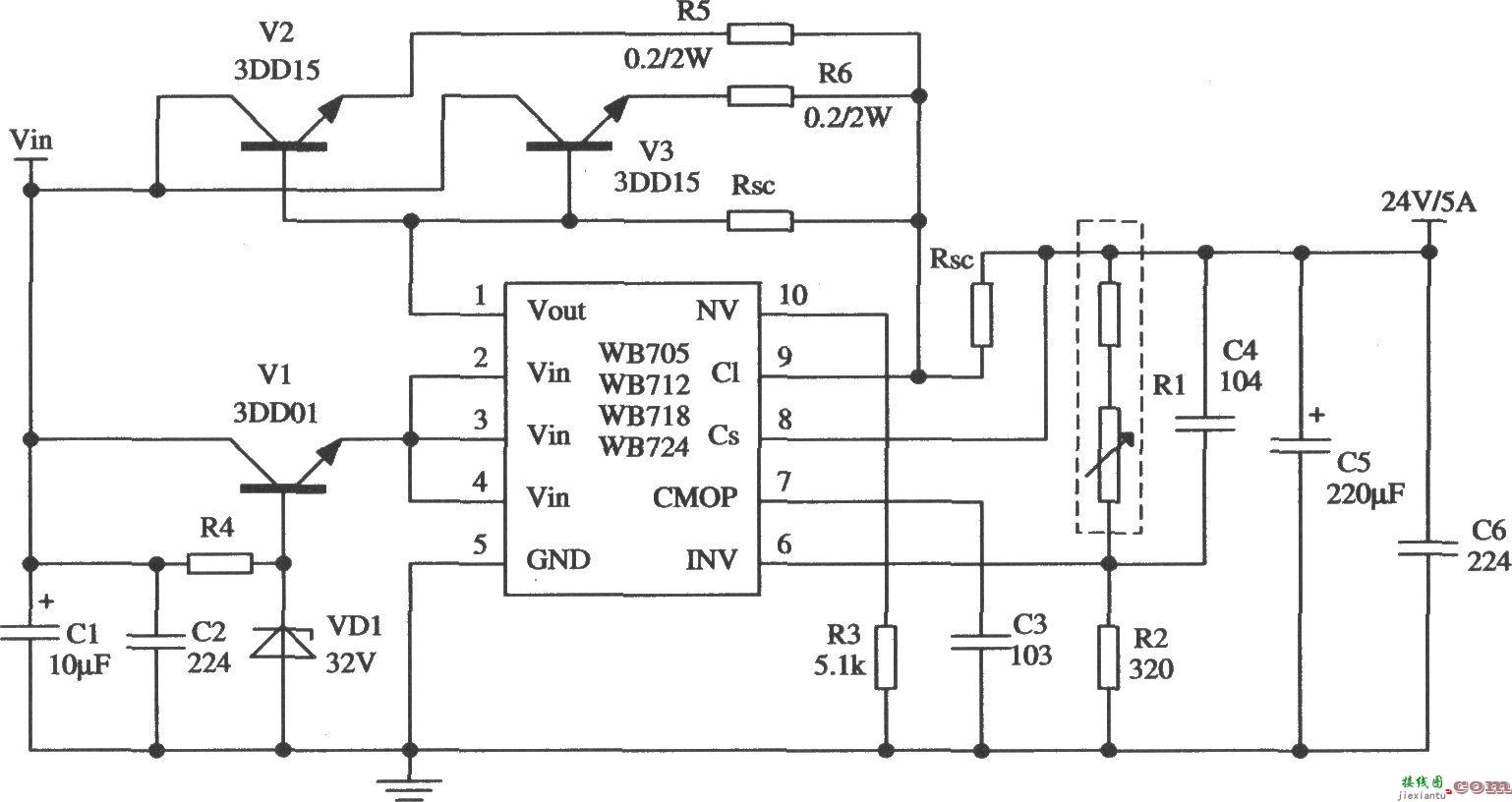 由WB705构成的扩大输出电流的应用电路  第1张