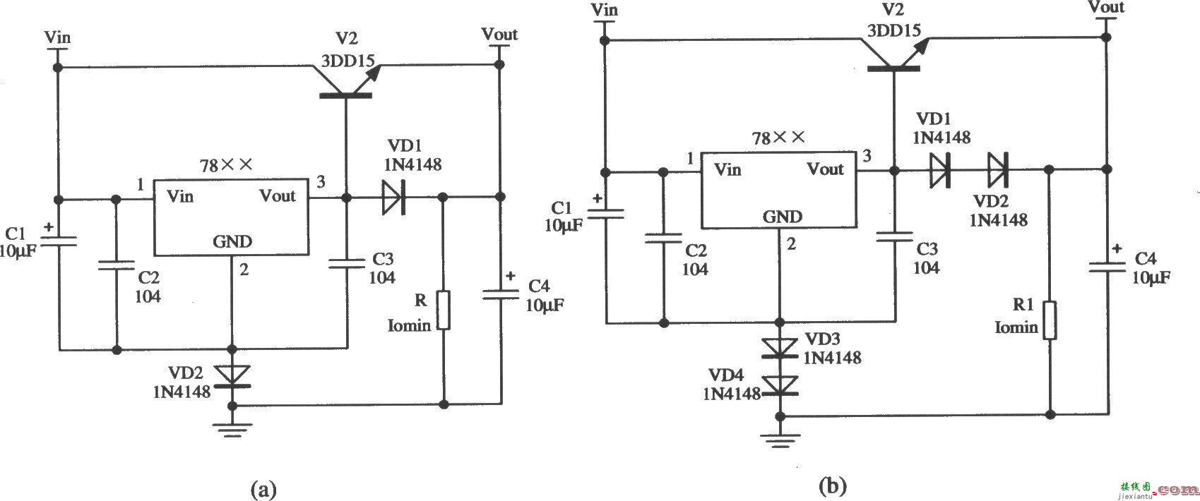 用W78××集成稳压器和NPN型功率管组成的扩大电流的应用电路  第1张