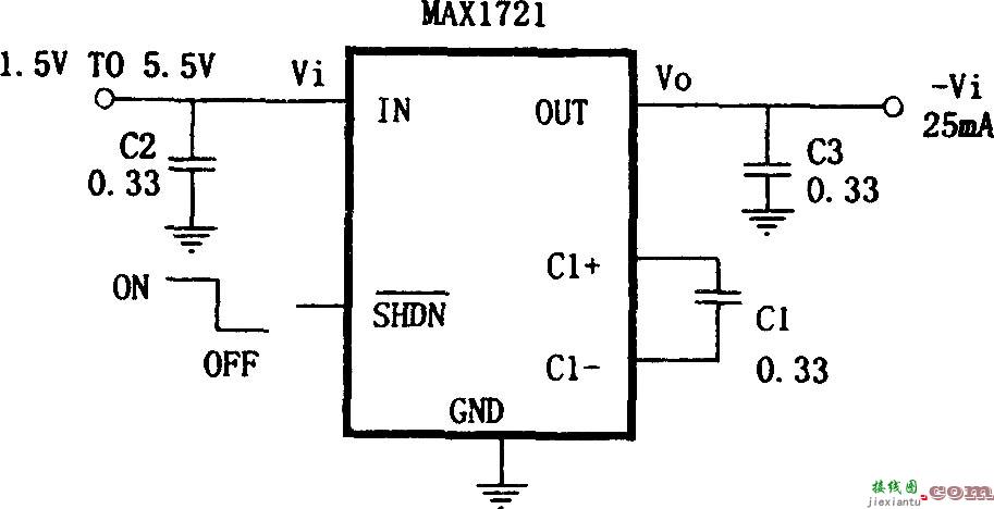 MAX1721构成的微型极性反转电源  第1张
