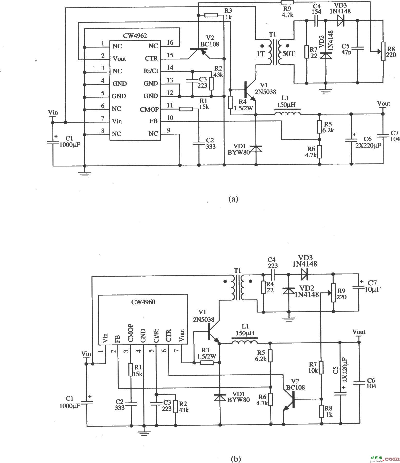 扩流电路中的电流变换器限流保护外加功率管的电路(CW4962/CW4960  第1张