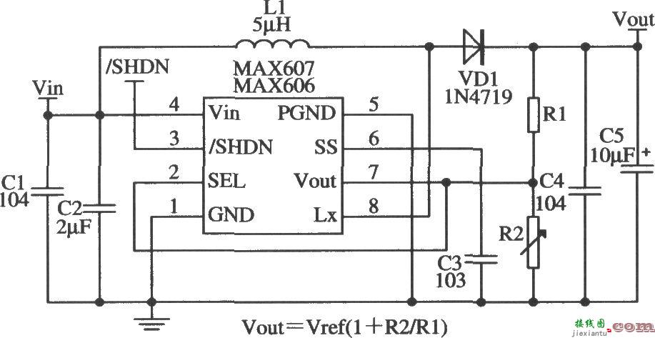 MAX606/MAX607构成可调输出式的应用电路  第1张