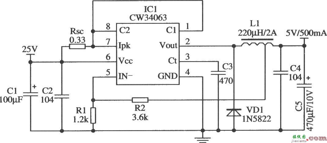 CW34063构成的降压型的典型应用电路  第1张