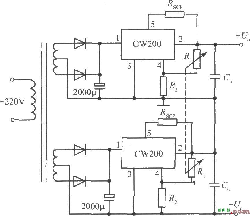 CW200构成的正、负输出电压集成稳压电源  第1张