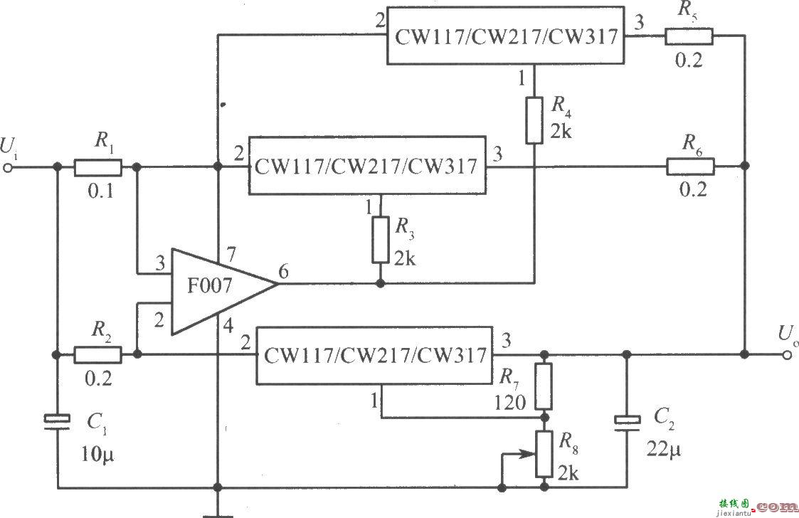 三只CW117/CW217/CW317构成的并联扩展输出电流  第1张
