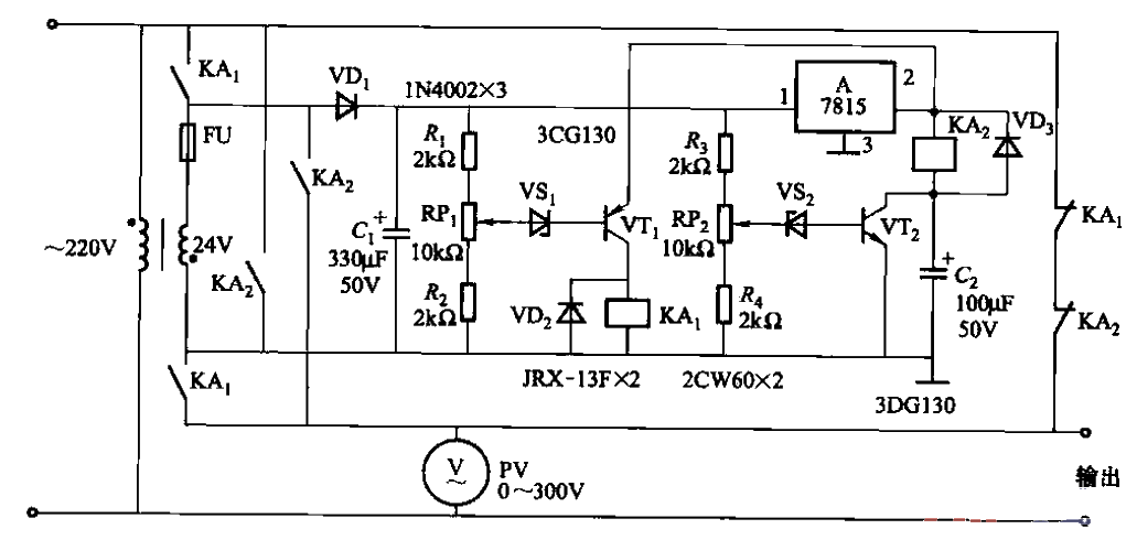 继电器控制的自耦变压器式交流稳压电源电路之一  第1张
