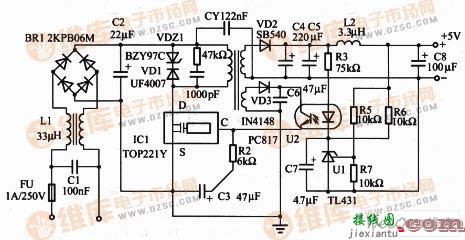 隔离式5V／0.8A输出精密开关电源电路原理图  第1张