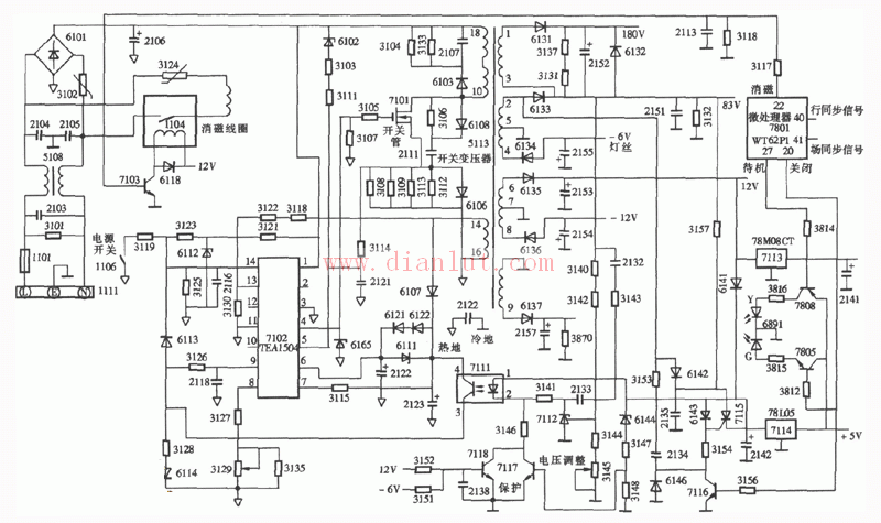 飞利浦107S21型17英寸彩显开关电源电路图  第1张