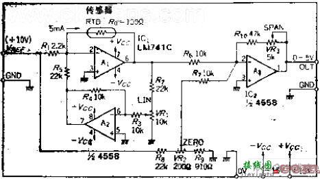 由OP放大器反馈环跑构成的恒定电压驱动的电桥传感器电路图  第1张