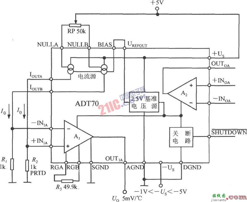 铂热电阻信号调理器内部电路框图及典型应用电路  第1张
