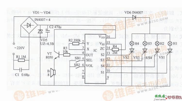 利用SC3160构成的四路双音多功能彩灯控制器电路图  第1张