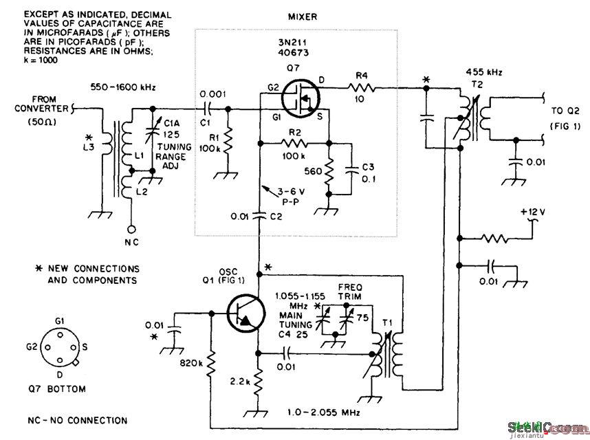 用于调幅接收器的场效应管混频振荡器电路图  第1张