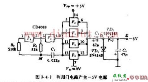 利用CMOS门电路产生负-5V电源电路原理图  第1张