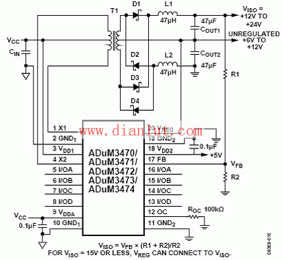 利用ADuM347x设计的iCoupler四路数字绝缘电源  第3张