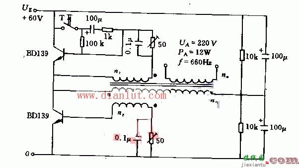 基于并联推挽电压变换器电路原理图  第1张