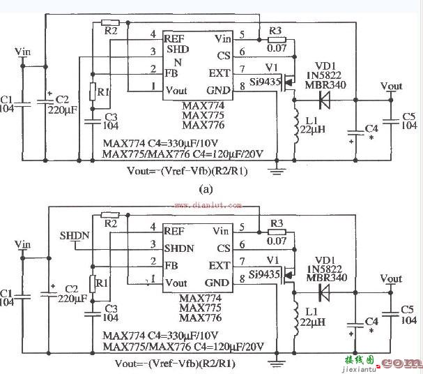 用MAX774/MAX775/MAX776设计的电压可调应用电路  第1张