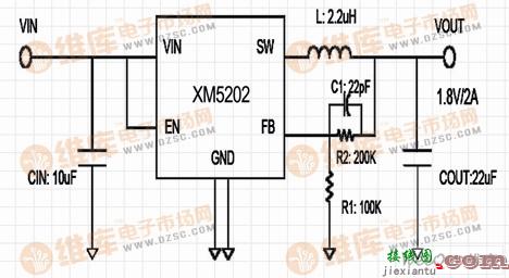 基于XM52022A 1.5MHz 同步降压DC/DC转换器电路  第1张