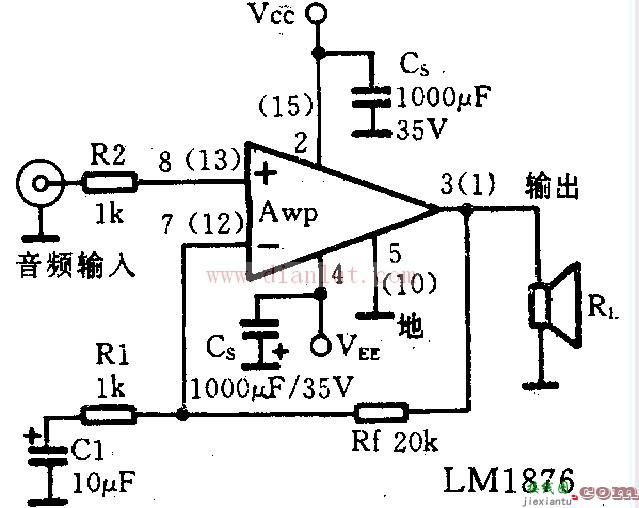 多功能LM1876功率放大电路-应用电路  第1张