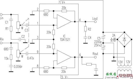 简单TDA1521制作实用微型功放电路  第1张