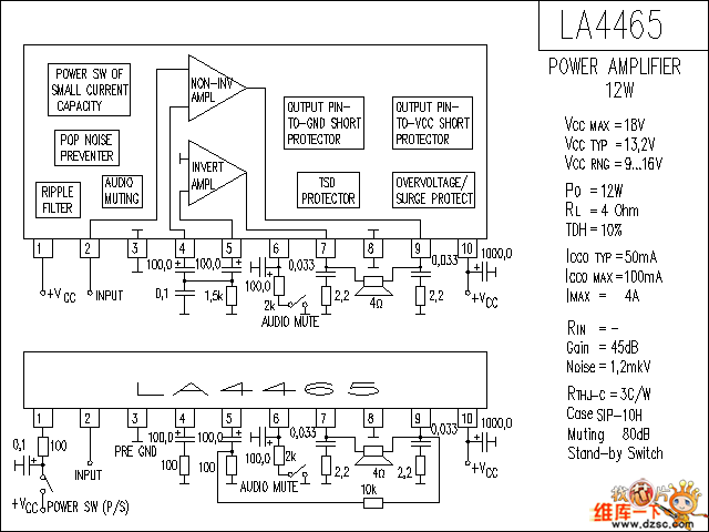 LA4465 音响IC电路图  第1张
