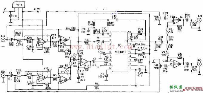 MZ1812超重低音电路原理图  第1张