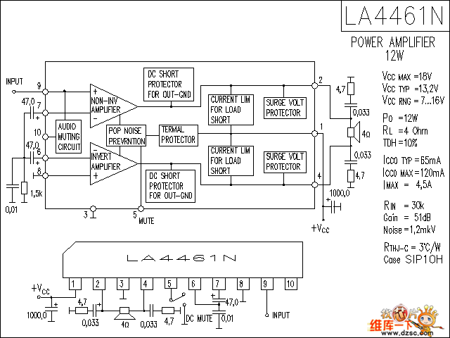 LA4461N 音响IC电路图  第1张