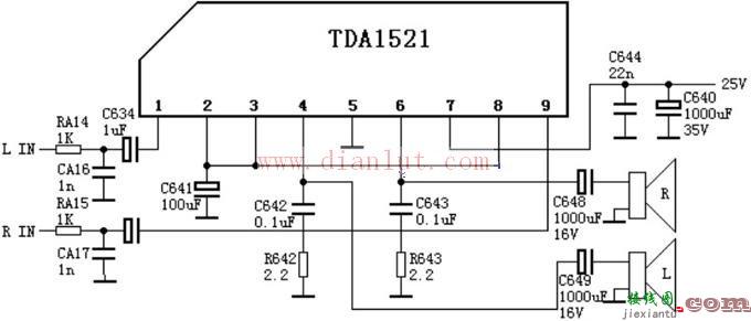 TDA1521的伴音功放电路原理图  第1张