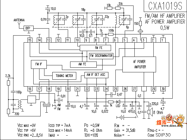 CXA1019S 音响IC电路图  第1张