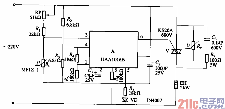 采用UAA1016B集成电路的恒温控制电路  第1张