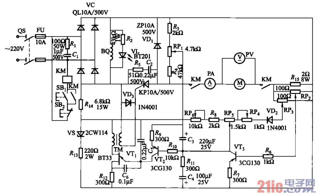 微型直流电动机晶闸管调速电路之一  第1张