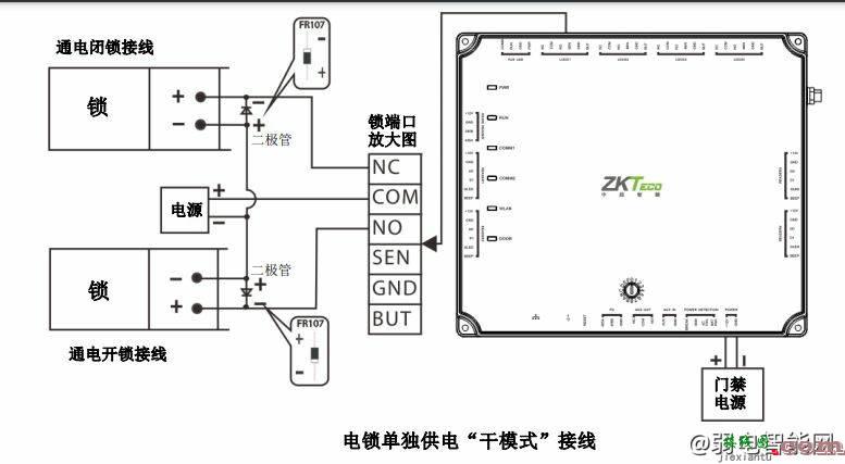 ZKTCEO中控智慧C5-100、C5-200、C5-400门禁控制器继电器输出的连接说明  第1张